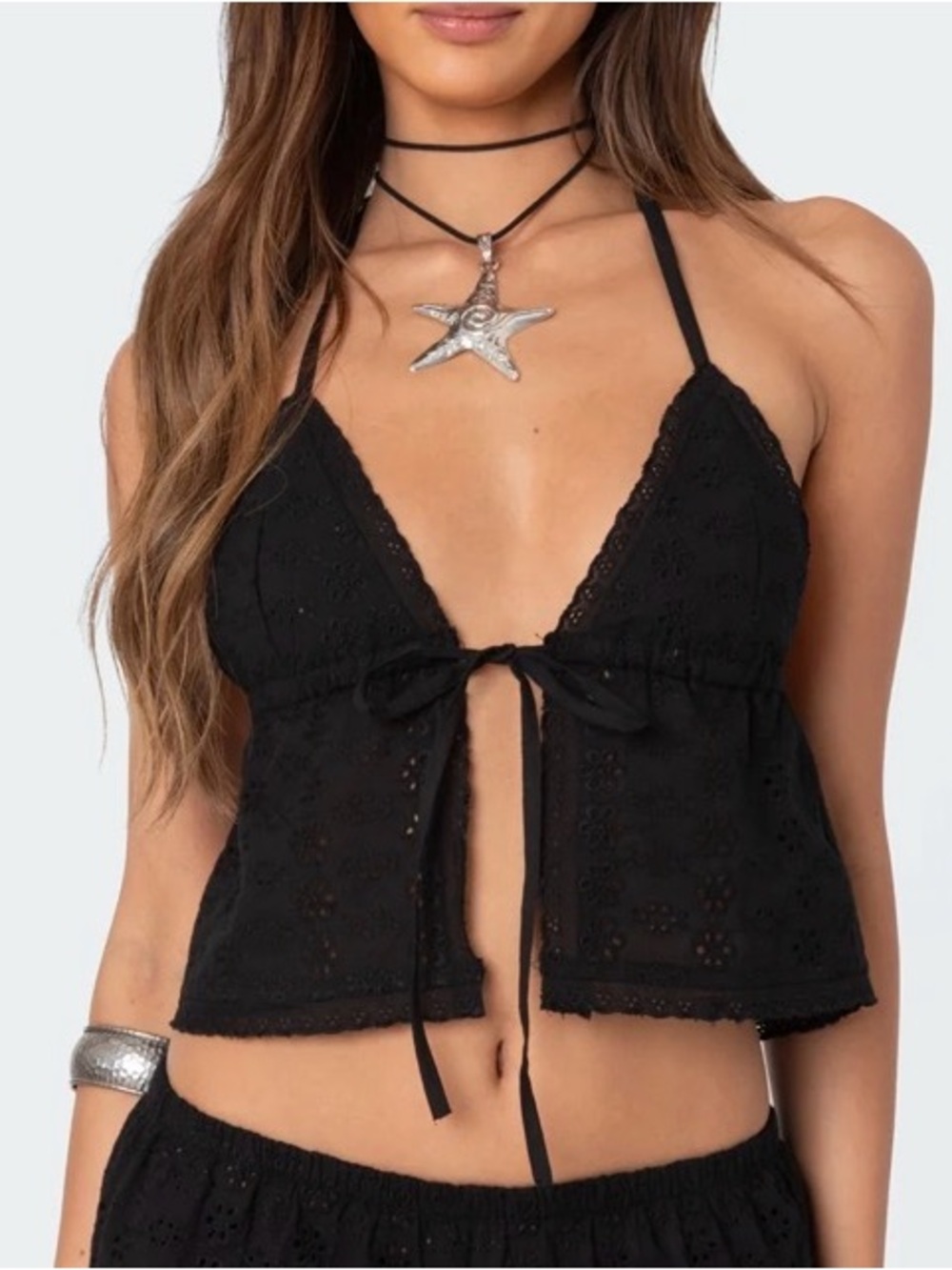 Black Edikted Eyelet Halter Top